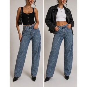 VTG‎ 90s Leslie Hamel LA Crystal Studded Barrel Rock Jeans RARE Designer Couture